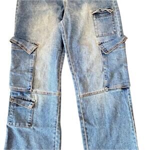 Love Cult Women’s Carpenter Wide Blue Denim Jeans